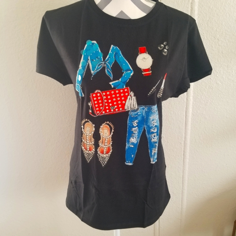 Vinizbena fashion t-shirt  with  rhinestones